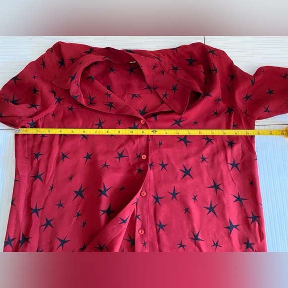 L’Agence 100% Silk Buttondown Red Black Star Women's Top Blouse Shirt Celestial - Picture 8 of 13